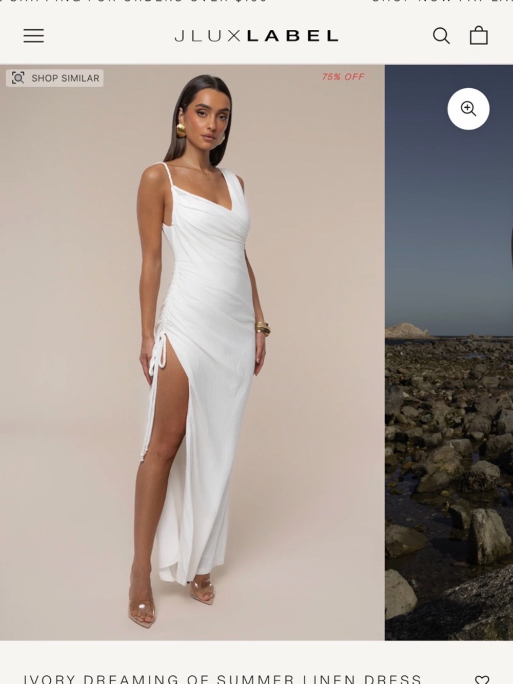 NWT JLUXLABEL White Linen Maxi Dress with Side Ruched Slit